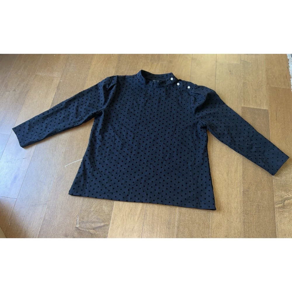Ann Taylor Petite Black Polka Dot Blouse Top XLp High Neck Dressy High Neck